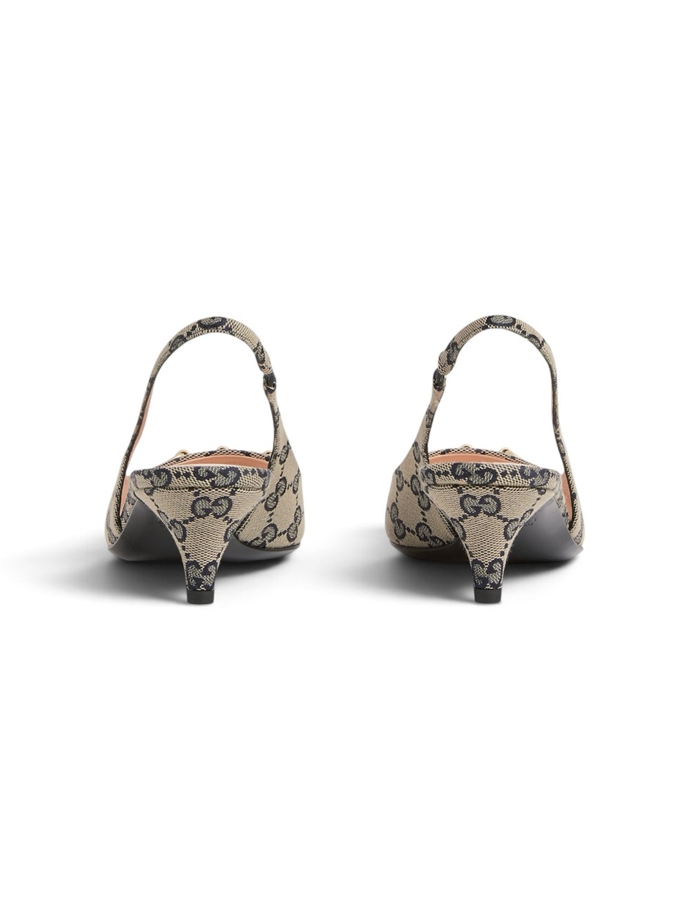 NWT Gucci Women's Slingback Pump with Horsebit Beige Blue GG Canvas Heel 37.5 - Picture 5 of 10